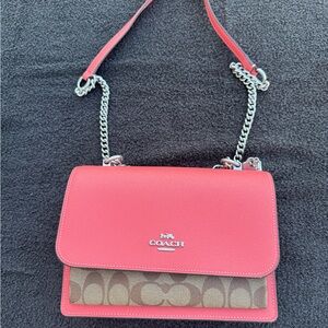 Coach Pink Leather & Signature Canvas Chain Shoulder Bag